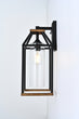 20-in Black and Wood Outdoor Farmhouse Wall Lantern, 1-Light Wall Lamp Sconce, Clear Seeded Glass - 22.4"L x 20"W x 47.6"H Load image into Gallery viewer, 20-in Black and Wood Outdoor Farmhouse Wall Lantern, 1-Light Wall Lamp Sconce, Clear Seeded Glass - 22.4"L x 20"W x 47.6"H