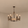 6 - Light Farmhouse Chandelier, E12 Base, Matte black Finish Hardware with Nature Solid Ashwood - 26“D x 22”H - LEDMyPlace Load image into Gallery viewer, 6 - Light Farmhouse Chandelier, E12 Base, Matte black Finish Hardware with Nature Solid Ashwood - 26“D x 22”H - LEDMyPlace