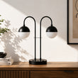 26"H x 21 5/8"W x 9"D Double Head Table Lamp with USB, Type-C & Dual Outlet – Matte Black Load image into Gallery viewer, 26"H x 21 5/8"W x 9"D Double Head Table Lamp with USB, Type-C & Dual Outlet – Matte Black