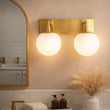 18″W x 10″H x 8″E Burnished Brass Double Wall Sconce with Dual Frosted White Acrylic Shades and 2×E26 Rocker-Switch Lights - 2 Pack Load image into Gallery viewer, 18″W x 10″H x 8″E Burnished Brass Double Wall Sconce with Dual Frosted White Acrylic Shades and 2×E26 Rocker-Switch Lights - 2 Pack