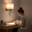 Double Head Acrylic Wall Sconce, Brushed Nickel Finish, With LED 2*1W, 1 USB, 2 Switches & 2 outlet, Bedside Wall Lights with Reading Lamp, for Bedroom Living Room Hotels - LEDMyPlace Load image into Gallery viewer, Double Head Acrylic Wall Sconce, Brushed Nickel Finish, With LED 2*1W, 1 USB, 2 Switches & 2 outlet, Bedside Wall Lights with Reading Lamp, for Bedroom Living Room Hotels - LEDMyPlace