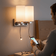 Double Head Acrylic Wall Sconce, Brushed Nickel Finish, With LED 2*1W, 1 USB, 2 Switches & 2 outlet, Bedside Wall Lights with Reading Lamp, for Bedroom Living Room Hotels - LEDMyPlace Load image into Gallery viewer, Double Head Acrylic Wall Sconce, Brushed Nickel Finish, With LED 2*1W, 1 USB, 2 Switches & 2 outlet, Bedside Wall Lights with Reading Lamp, for Bedroom Living Room Hotels - LEDMyPlace
