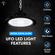 UFO LED High Bay Light 240/220/200 Watt Adjustable, 5700K, 155LM/W - 155LM/W, 120 - 277VAC, IP65, UL, DLC Listed, 1 - 10V Dim, For Warehouse Factory Workshops Gymnasium & Supermarket Lighting - LEDMyPlace Load image into Gallery viewer, UFO LED High Bay Light 240/220/200 Watt Adjustable, 5700K, 155LM/W - 155LM/W, 120 - 277VAC, IP65, UL, DLC Listed, 1 - 10V Dim, For Warehouse Factory Workshops Gymnasium & Supermarket Lighting - LEDMyPlace