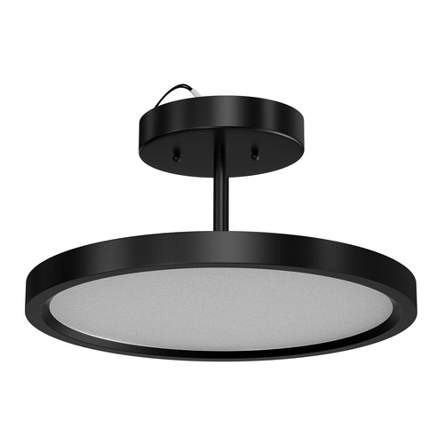 28W Round Shape LED Semi Flush Mount Ceiling Lights, Matte Black Finish with White Acrylic Shade, 1950LM, Dimmable