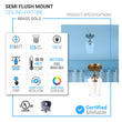 Brass Gold Semi-Flush Mount Light with Bell Shape Clear Glass Shade, E26 Base, Damp Location, Ceiling Mounting, UL Listed Load image into Gallery viewer, Brass Gold Semi-Flush Mount Light with Bell Shape Clear Glass Shade, E26 Base, Damp Location, Ceiling Mounting, UL Listed