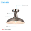 Industrial Style Brushed Nickel Semi Flush Mount Ceiling Fixture, E26 Base, UL Listed, 3 Years Warranty Load image into Gallery viewer, Industrial Style Brushed Nickel Semi Flush Mount Ceiling Fixture, E26 Base, UL Listed, 3 Years Warranty
