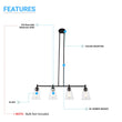 4-Lights Island Linear Pendant Light with Clear Glass Shade, E26 Base, UL Listed for Damp Location Load image into Gallery viewer, 4-Lights Island Linear Pendant Light with Clear Glass Shade, E26 Base, UL Listed for Damp Location