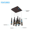 9-Lights, Multi Light Pendant with Smoke grey Body Finish,45W, 3000K, 2250LM, Dimmable, For Kitchen Island Dining Room Living Room Cafe Pub Load image into Gallery viewer, 9-Lights, Multi Light Pendant with Smoke grey Body Finish,45W, 3000K, 2250LM, Dimmable, For Kitchen Island Dining Room Living Room Cafe Pub