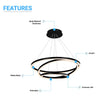 3-Ring LED Light Circular Chandelier, 102W, 3000K, 4335LM, Matte Black Body Finish, Dimmable, Pendant Mounting Load image into Gallery viewer, 3-Ring LED Light Circular Chandelier, 102W, 3000K, 4335LM, Matte Black Body Finish, Dimmable, Pendant Mounting