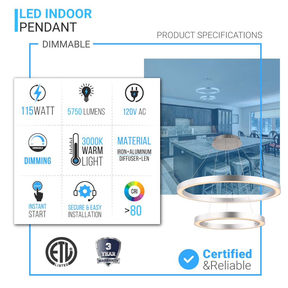 Modern - Double Ring Chandelier With Unique Shade, 115W