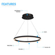 LED Ring Chandelier, 1-Ring, 38W, 3000K, 1512LM, Dimmable, Diameter 23.6''×71'' Load image into Gallery viewer, LED Ring Chandelier, 1-Ring, 38W, 3000K, 1512LM, Dimmable, Diameter 23.6''×71''