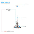Industrial Pendant Light Fixture, Satin Nickel Finish, Dome Shape, Includes Extension Rods 1x6"+3x12", E26 Base Load image into Gallery viewer, Industrial Pendant Light Fixture, Satin Nickel Finish, Dome Shape, Includes Extension Rods 1x6"+3x12", E26 Base