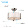 Semi Flush Mount Ceiling Lights, Drum Shape, Brushed Nickel Finish and Frosted Glass Shade, E26 Base, UL Listed - Damp Location Load image into Gallery viewer, Semi Flush Mount Ceiling Lights, Drum Shape, Brushed Nickel Finish and Frosted Glass Shade, E26 Base, UL Listed - Damp Location