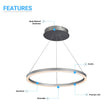 LED Ring Chandelier, 1-Ring, 38W, 3000K, 1512LM, Dimmable, Diameter 23.6''×71'' Load image into Gallery viewer, LED Ring Chandelier, 1-Ring, 38W, 3000K, 1512LM, Dimmable, Diameter 23.6''×71''