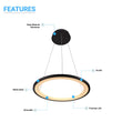 1-Ring LED Pendant Light, 35W, 3000K-6500K, 966LM, Dimmable, Matte Black Body Finish, Diameter 23.6''×71'' Load image into Gallery viewer, 1-Ring LED Pendant Light, 35W, 3000K-6500K, 966LM, Dimmable, Matte Black Body Finish, Diameter 23.6''×71''