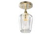 Brass Gold Semi-Flush Mount Light with Bell Shape Clear Glass Shade, E26 Base, Damp Location, Ceiling Mounting, UL Listed Load image into Gallery viewer, Brass Gold Semi-Flush Mount Light with Bell Shape Clear Glass Shade, E26 Base, Damp Location, Ceiling Mounting, UL Listed