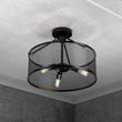 Semi Flush Mount Ceiling Lights, Drum Shape, Steel Cage Matte Black Finish, E26 Base, UL Listed, 3 Years Warranty Load image into Gallery viewer, Semi Flush Mount Ceiling Lights, Drum Shape, Steel Cage Matte Black Finish, E26 Base, UL Listed, 3 Years Warranty