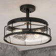 Semi Flush Mount Ceiling Lights, Drum Shape, Matte Black Finish with Clear Glass Shade, E26 Base, UL Listed, Hallway Light Fixtures Load image into Gallery viewer, Semi Flush Mount Ceiling Lights, Drum Shape, Matte Black Finish with Clear Glass Shade, E26 Base, UL Listed, Hallway Light Fixtures