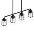 4-Lights Linear Pendant Light with Clear Glass Shades, Matte Black Finish, UL Listed for Damp Location, E26 Base Load image into Gallery viewer, 4-Lights Linear Pendant Light with Clear Glass Shades, Matte Black Finish, UL Listed for Damp Location, E26 Base