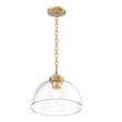 Dome Shape Brass Gold Pendant Light with Clear Glass Shade, E26 Base, UL Listed for Damp Location Load image into Gallery viewer, Dome Shape Brass Gold Pendant Light with Clear Glass Shade, E26 Base, UL Listed for Damp Location