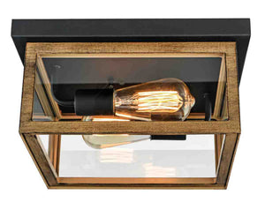 2-Light Wood Frame Flush Mount Ceiling Light with Black Sockets - 31"L x 31"W x 15.2"H