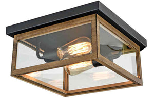 2-Light Wood Frame Flush Mount Ceiling Light with Black Sockets - 31"L x 31"W x 15.2"H