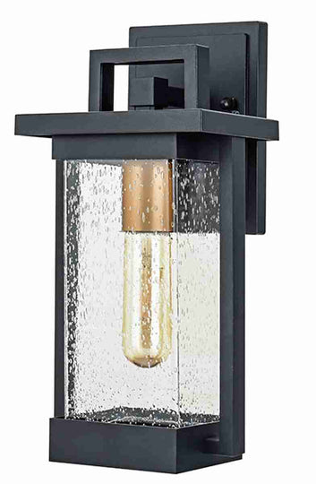 1-Light Outdoor Wall Sconce, Matte Black, Clear Seeded Glass Shade, Outdoor Lighting Modern, Front Porch Décor, E26 Bulb, Patio Decor