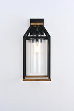 Load image into Gallery viewer, 20-in Black and Wood Outdoor Farmhouse Wall Lantern, 1-Light Wall Lamp Sconce, Clear Seeded Glass