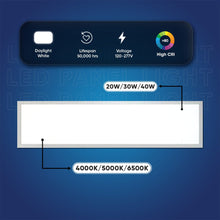 Load image into Gallery viewer, 1 - ft x 4 - ft LED Panel Light 20/30/40 Watt Adjustable, 4000K/5000K/6500K CCT Changeable, Dip Switch, 0 - 10V Dim, 120 - 277V, ETL, DLC 5.1, Recessed Back - lit Fixture - LEDMyPlace