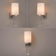 Load image into Gallery viewer, 1 - Light, Acrylic Shade Indoor Wall Sconce Light with 1 Switch, 1usb &amp; 1outlet, Brushed Nickel Finish, Bedside Wall Lights w/ 1W LED Reading Lamp, for Bedroom Living Room Hotels - LEDMyPlace
