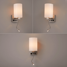 Load image into Gallery viewer, 1 - Light, Acrylic Shade Indoor Wall Sconce Light with 1 Switch, 1usb &amp; 1outlet, Brushed Nickel Finish, Bedside Wall Lights w/ 1W LED Reading Lamp, for Bedroom Living Room Hotels - LEDMyPlace