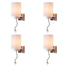 Load image into Gallery viewer, 1-Light, Acrylic Shade Indoor Wall Sconce Light with 1 Switch, 1usb &amp; 1outlet, Brushed Nickel Finish, Bedside Wall Lights w/ 1W LED Reading Lamp, for Bedroom Living Room Hotels