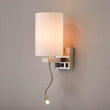 Load image into Gallery viewer, 1-Light, Acrylic Shade Indoor Wall Sconce Light with 1 Switch, 1usb &amp; 1outlet, Brushed Nickel Finish, Bedside Wall Lights w/ 1W LED Reading Lamp, for Bedroom Living Room Hotels