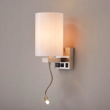 Load image into Gallery viewer, 1 - Light, Acrylic Shade Indoor Wall Sconce Light with 1 Switch, 1usb &amp; 1outlet, Brushed Nickel Finish, Bedside Wall Lights w/ 1W LED Reading Lamp, for Bedroom Living Room Hotels - LEDMyPlace