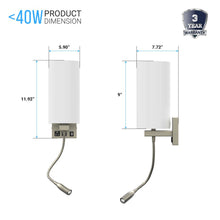 Load image into Gallery viewer, 1 - Light, Acrylic Shade Indoor Wall Sconce Light with 1 Switch, 1usb &amp; 1outlet, Brushed Nickel Finish, Bedside Wall Lights w/ 1W LED Reading Lamp, for Bedroom Living Room Hotels - LEDMyPlace