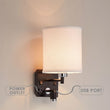 Load image into Gallery viewer, 1 - Light Bedside Wall Sconce Lighting with Adjustable LED Reading Light, Black Metal Finish w/ White Fabric Shade, W/ LED 1W 1USB, 2 Switchs &amp;1 Outlet, for Bedroom Living Room Hotels - LEDMyPlace