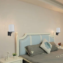 Load image into Gallery viewer, 1 - Light Bedside Wall Sconce Lighting with Adjustable LED Reading Light, Black Metal Finish w/ White Fabric Shade, W/ LED 1W 1USB, 2 Switchs &amp;1 Outlet, for Bedroom Living Room Hotels - LEDMyPlace