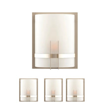 Load image into Gallery viewer, 1-Light, Decorative ARC Wall Sconce Fixture, Brushed Nickel Finish with White glass shade, Dim: 9" W x 12"H x 5"E, Hallway Light Fixtures