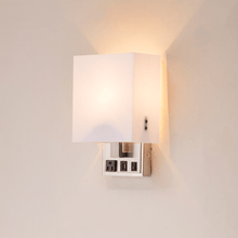 Load image into Gallery viewer, 1 - Light, Decorative Wall Sconces Light with 1 Switch, 1 USB, 1 Type C &amp; 1 Outlet, Satin Nickel Finish w/ White shade, Wall Mounted Lamps for Home Hotel Corridor Restaurant - LEDMyPlace