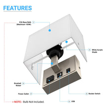 Load image into Gallery viewer, 1 - Light, Decorative Wall Sconces Light with 1 Switch, 1 USB, 1 Type C &amp; 1 Outlet, Satin Nickel Finish w/ White shade, Wall Mounted Lamps for Home Hotel Corridor Restaurant - LEDMyPlace