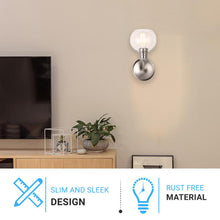 Load image into Gallery viewer, 1 - Light Dome Shape Wall Sconce Light with Clear Glass, Brushed Nickel Finish, E26 Base, UL Listed for Damp Location, 3 Years Warranty - LEDMyPlace