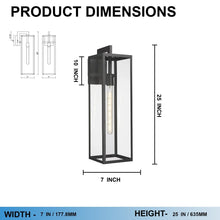 Load image into Gallery viewer, 1 - Light, Outdoor Wall Light, E26 Socket 1X60W, Matte Black, 25" H x 7" W. Extends 10" from the wall, Clear Glass Panels - LEDMyPlace