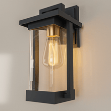 Load image into Gallery viewer, 1 - Light Outdoor Wall Sconce, Matte Black, Clear Seeded Glass Shade, Outdoor Lighting Modern, Front Porch Décor, E26 Bulb, Patio Decor - LEDMyPlace