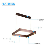 Load image into Gallery viewer, 1 - Light, Square Chandelier Lighting in Brushed Brown Body Finish, 70W, 3000K(warm white), 5200LM, Dimmable, 5 Years Warranty - LEDMyPlace