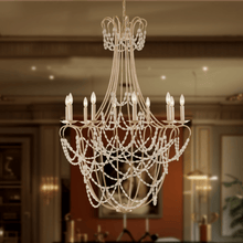 Load image into Gallery viewer, 10 - Light Traditional Beaded Candle Chandelier Wash Wood Finish with Blue Crystal ,E12 Base - LEDMyPlace