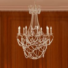 Load image into Gallery viewer, 10 - Light Traditional Beaded Candle Chandelier Wash Wood Finish with Blue Crystal ,E12 Base - LEDMyPlace