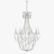 Load image into Gallery viewer, 10 - Light Traditional Beaded Candle Chandelier Wash Wood Finish with Blue Crystal ,E12 Base - LEDMyPlace