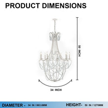 Load image into Gallery viewer, 10 - Light Traditional Beaded Candle Chandelier Wash Wood Finish with Blue Crystal ,E12 Base - 34“D x 50”H - LEDMyPlace