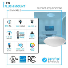 Load image into Gallery viewer, 10.5 Inch Mushroom Shape LED Flush Mount Ceiling Light - 12.5 Watt, 1050 Lumens - Dimmable - Round Ceiling Light - LEDMyPlace