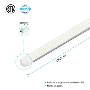 T8 8ft LED Tube/Bulb - 32/36/40/48W Wattage Adjustable, 130lm/w, 3000K/4000K/5000K/6500K CCT Changeable, Clear, R17D Base,- Ballast Bypass